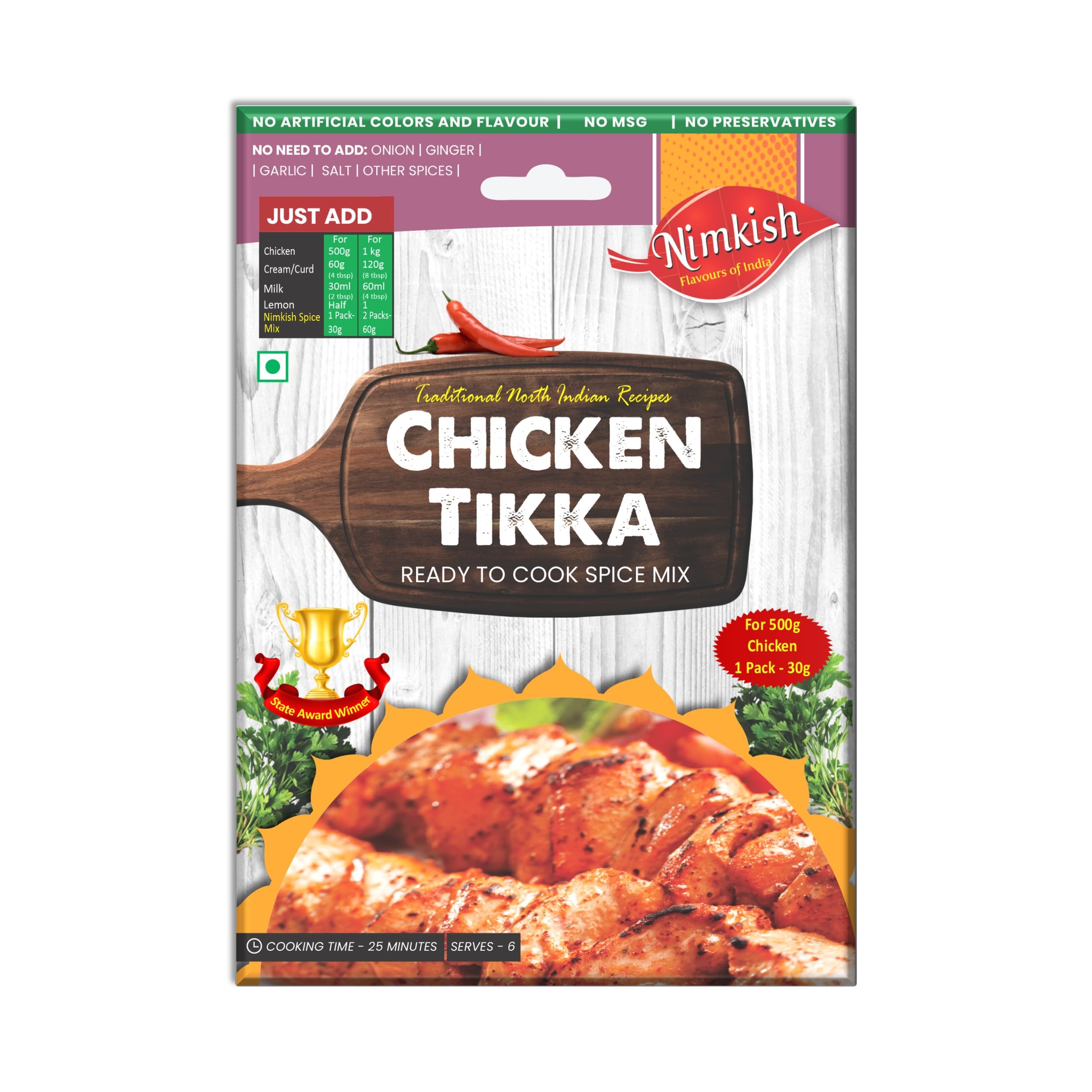 Nimkish Chicken Tikka (Tandoori/Dry) 60g, Ready to Cook Spice Mix, Easy 3 Step Recipe for Tasty Meals, Premix Powder Spice