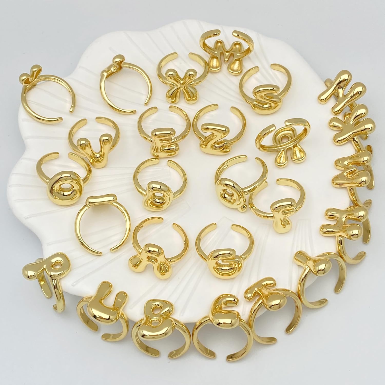 Bubble Initial Gold Ring For Women,Dainty Balloon Letter Rings 14k Gold Plated Open Alphabet A-Z Adjustable Unique Fashion Jewelry Gift - Image 5