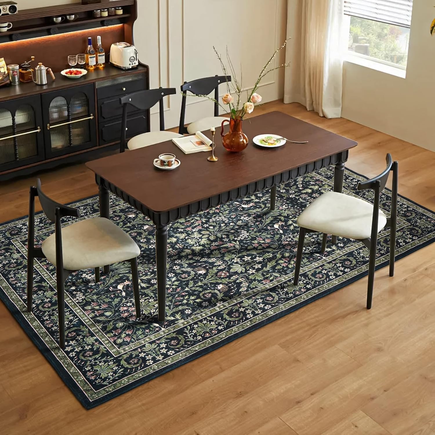 Dintszyayue 5x7 Area Rugs Boho Floral Non Slip Soft Washable Area Rugs for Bedroom Farmhouse Dining Room Under Table Green