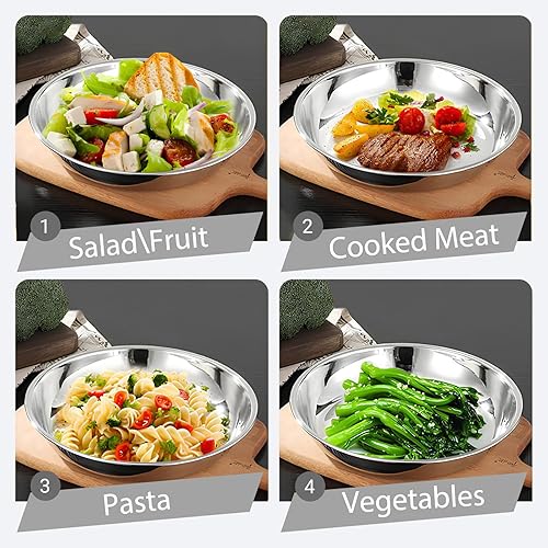 Miniatura 4 de WUWEOT 10 Pack Stainless Steel Dinner Plates, 10" Round Kitchen Metal Dish Plates, Rust-Proof Camping Serving Plates for BBQ, Snack, Salad,