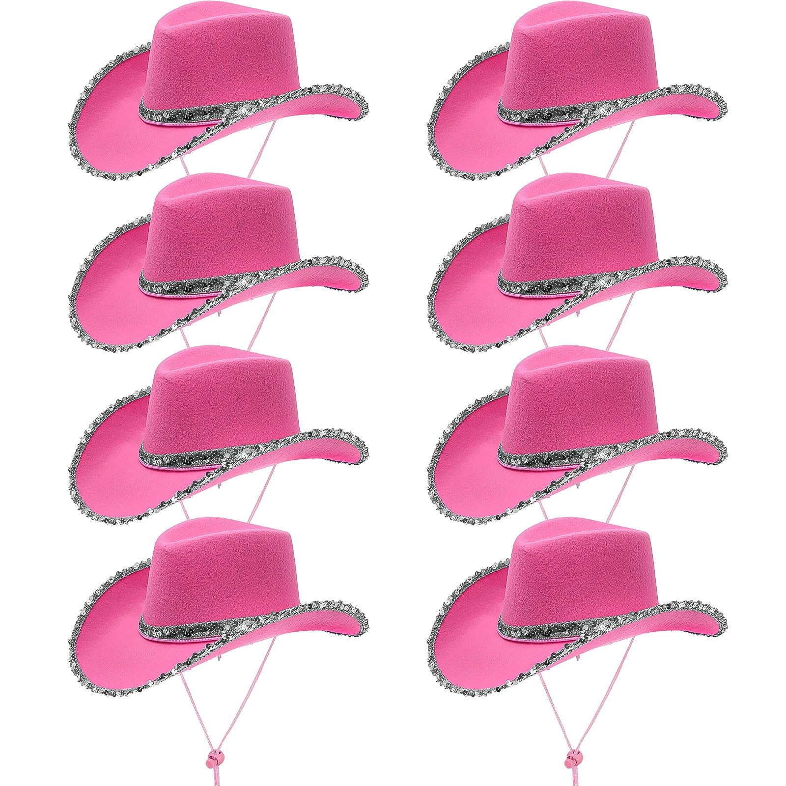 Lot de 8 Femme Chapeaux Cowboy Roses à Pailletés, Western Cowboy Accessoires pour Femme, Chapeaux Texans idéal pour Fêtes Western, Enterrement de Vie de Jeune Fille, Anniversaires