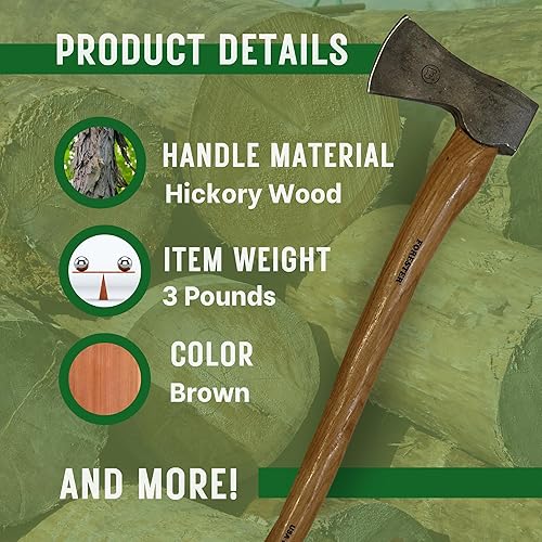 Miniatura 6 de FORESTER Woodman - Hacha de corte de madera de 24 pulgadas con vaina, hacha multiusos con mango de nogal para cortar y cortar madera, acero sueco