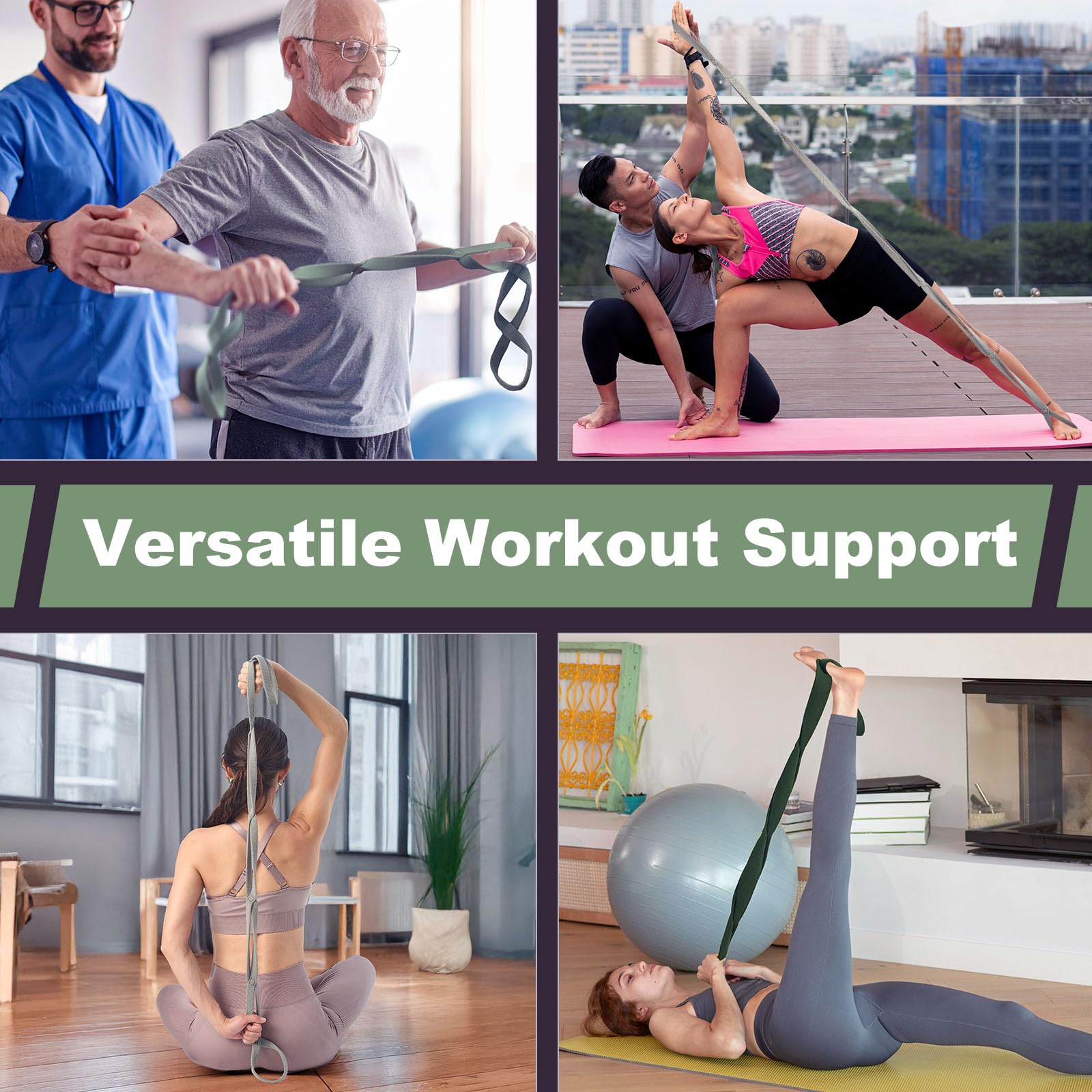 VRTX Correa elástica de malla con 7 bucles, bandas de resistencia, correa de yoga para estiramiento, correa de terapia física, bandas elásticas para ejercicio, cinturón de estiramiento de