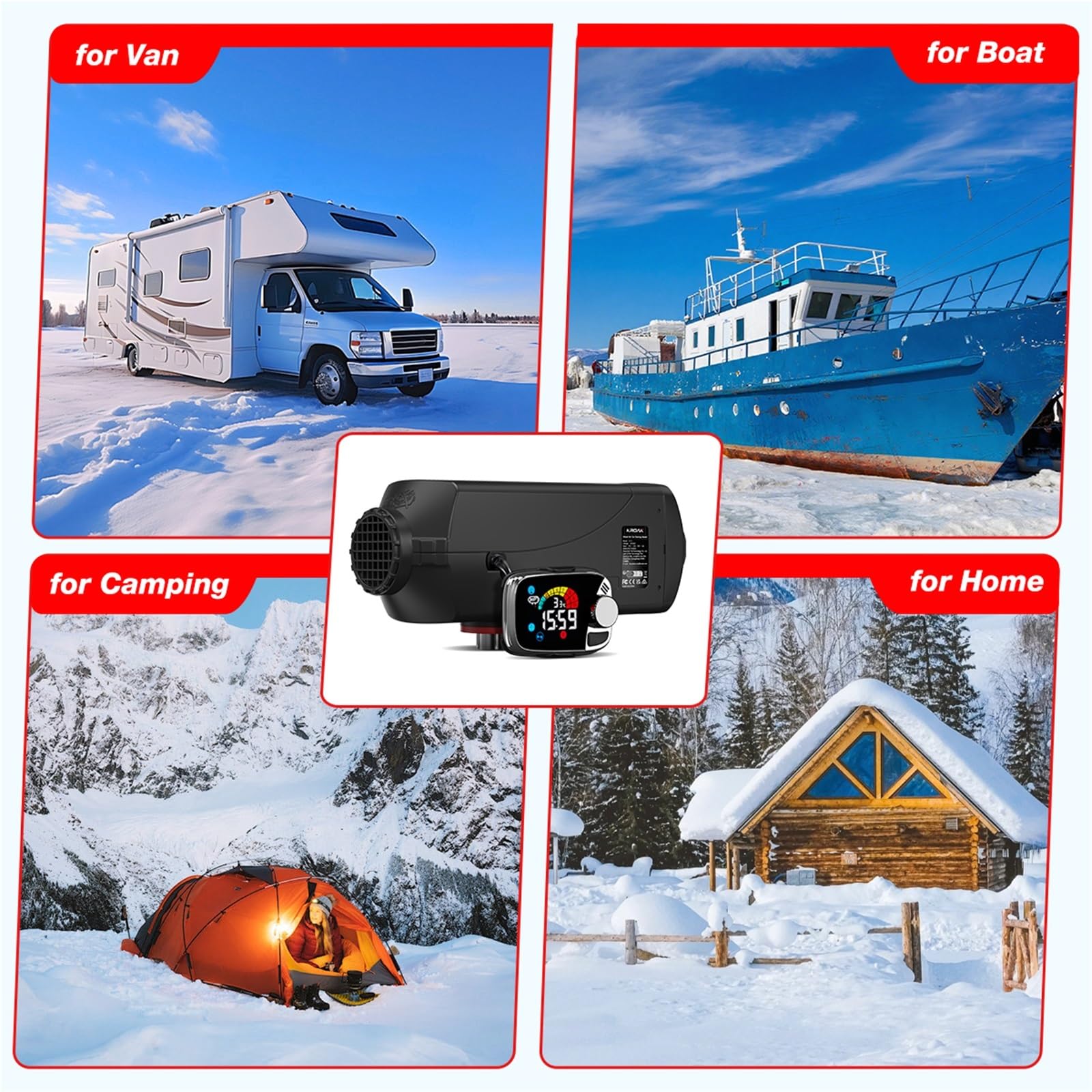 KROAK 12V i 24V 5-8 kW podgrzewacz powietrza na olej napędowy do samochodu, zbiornik 10 l, ekran LCD, Bluetooth, pilot zdalnego sterowania, transmisja głosowa(Upgraded Version)
