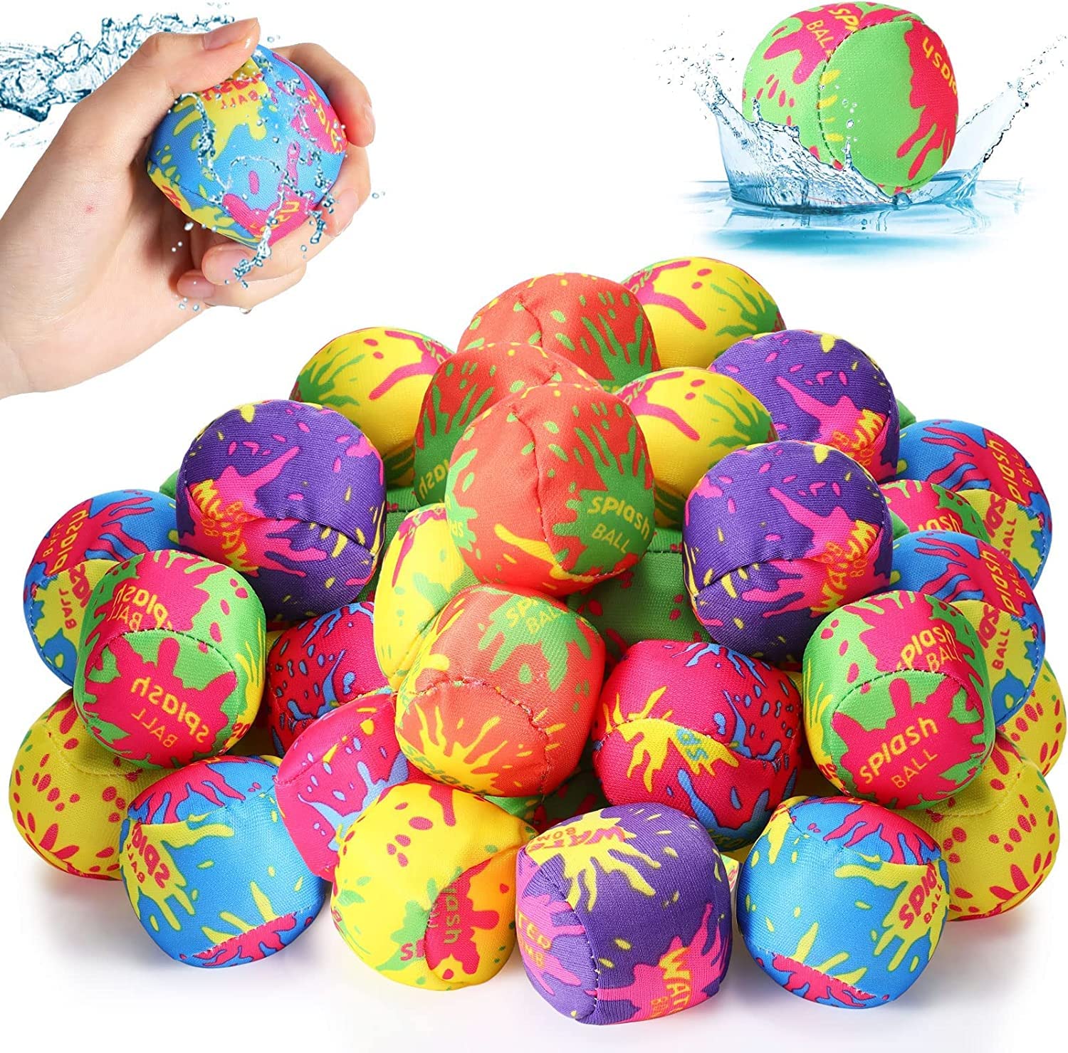 Water Bomb Splash Balls - 2" Mini Water Absorbent Ball - Kids Pool Toys, Outdoor Water Activities for Kids, Pool Beach Party Favors. Water Fight Games 24 Pack