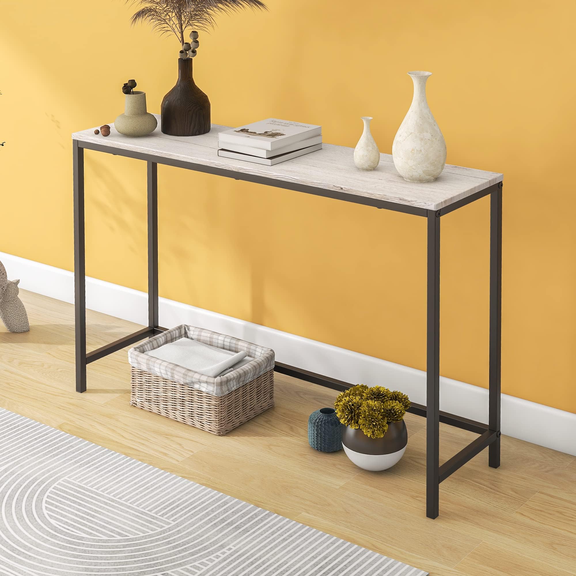 Console Table, Narrow Entryway Tables, Thin Sofa Table Behind Couch Table, Long Hallway Table for Living Room, Sturdy Coffee Snack Table, Side Table,End Table (Black & OAK)