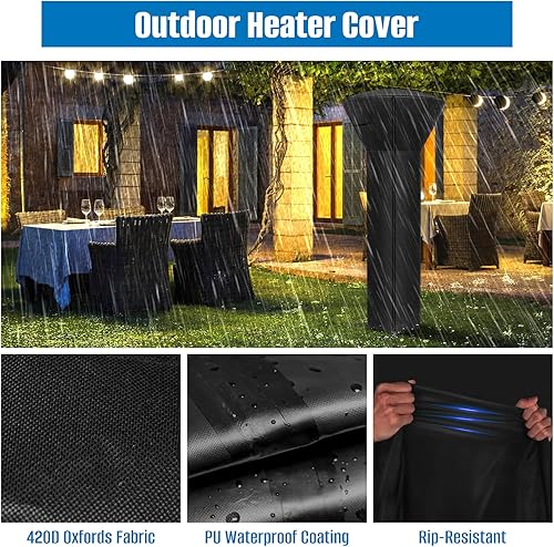 Miniatura 5 de SIRUITON Fundas para calentador de patio con cremallera y ventilación de aire, impermeables, a prueba de polvo, resistentes al viento, resistentes a