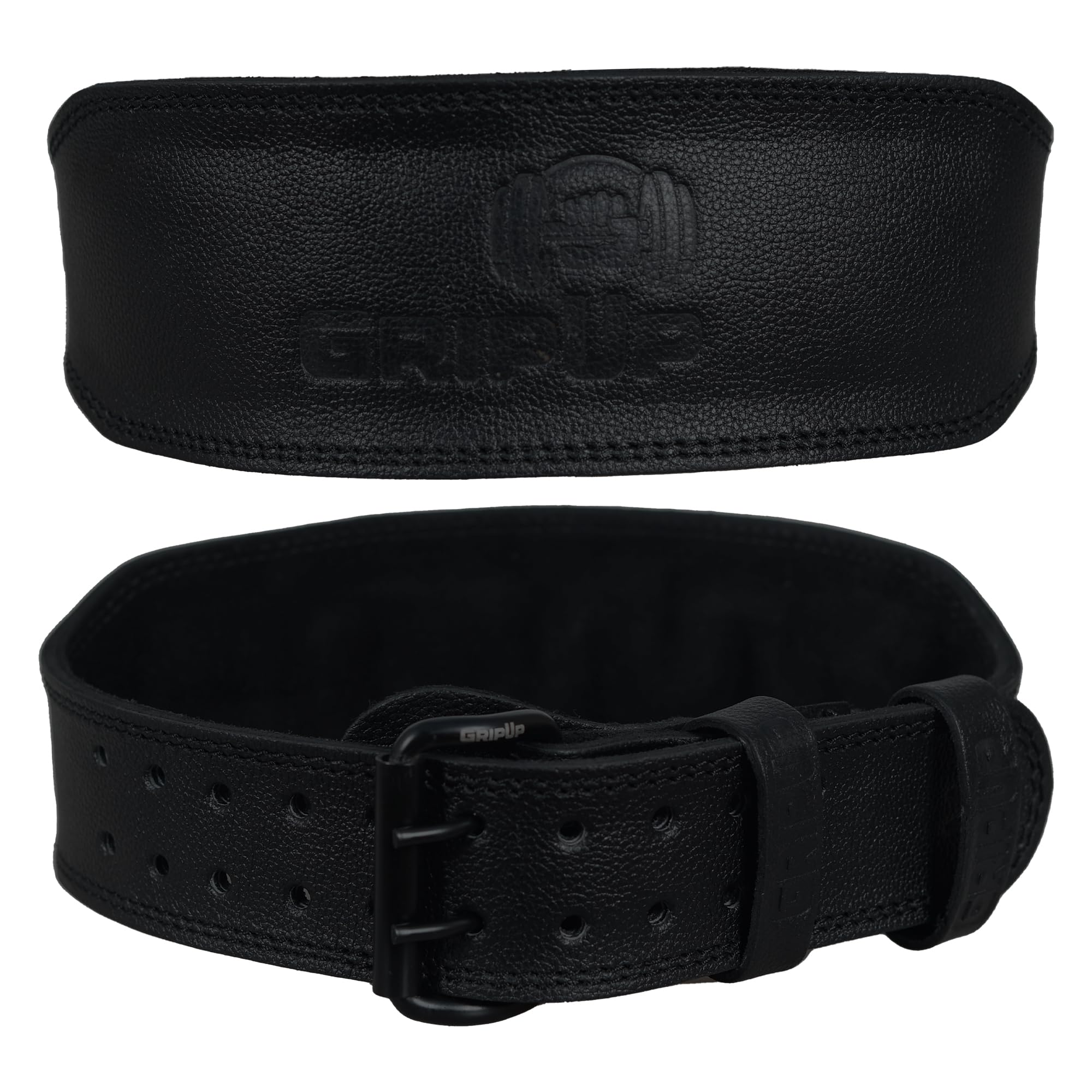 Grip Up 7mm Leather Weight Lifting Belt for Men & Women โ Adjustable Gym Belt with Padded Lumbar Support for Squats, Deadlifts & Strength Training Workouts GP14 (Black 4'', S)
