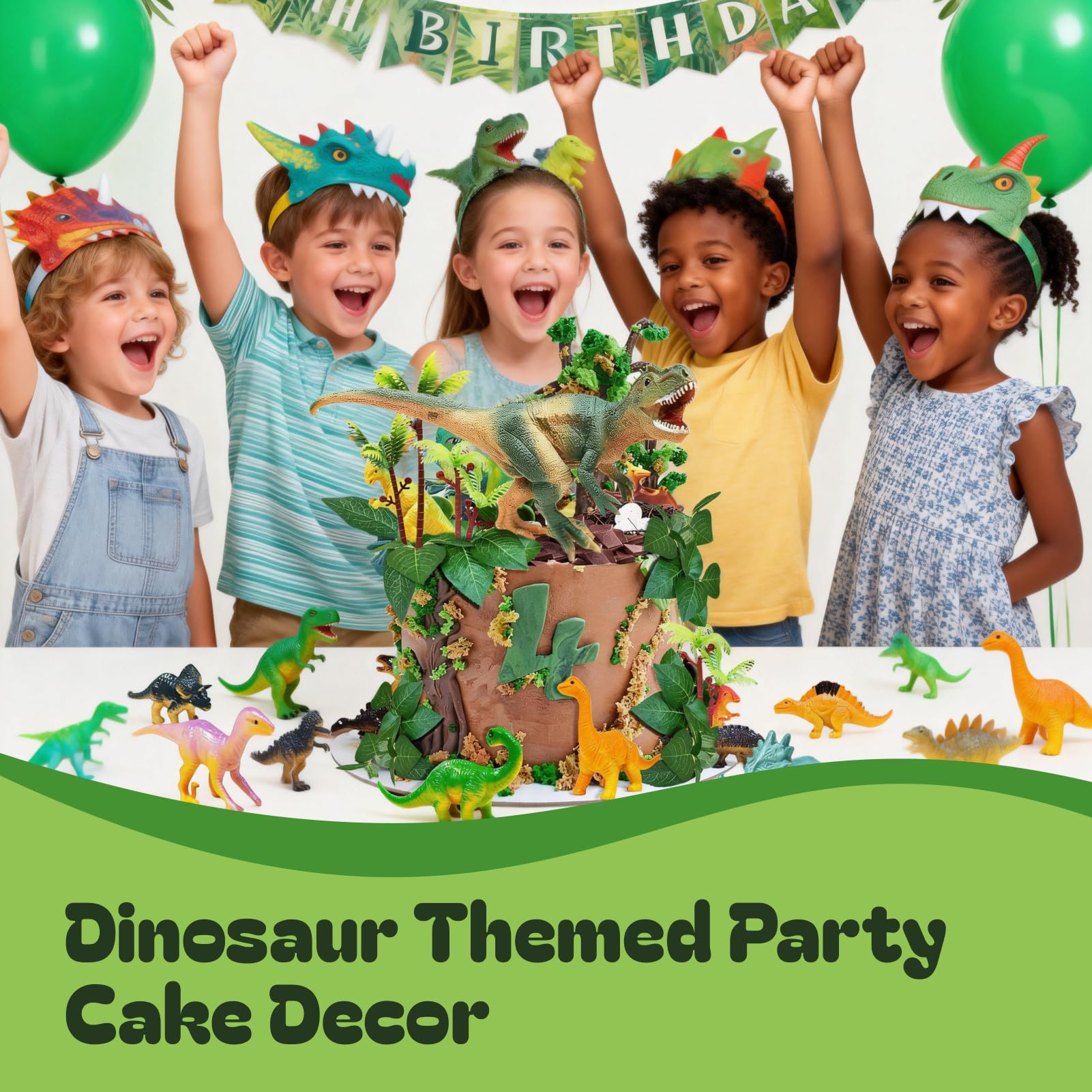 26-Piece Dinosaur Cake Toppers Set - with Dinosaur Eggs, Leaves, Trees & Nest Decorations for Birthday Party Wild Animals Theme - Image 5