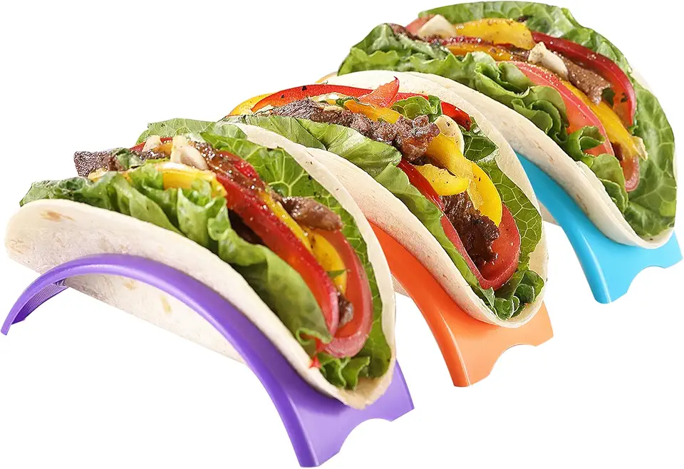 6 suportes únicos para tacos, rack colorido premium para tacos, material PP, lavável na lava-louças e micro-ondas