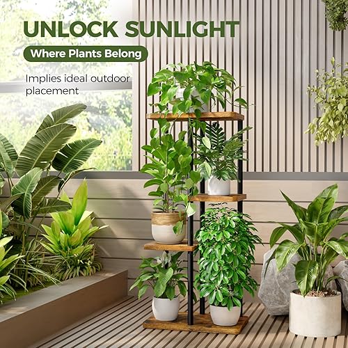 Miniatura 5 de Bamworld Soporte para plantas de interior, estante esquinero de metal de 4 niveles para múltiples plantas, soportes para macetas escalonadas para