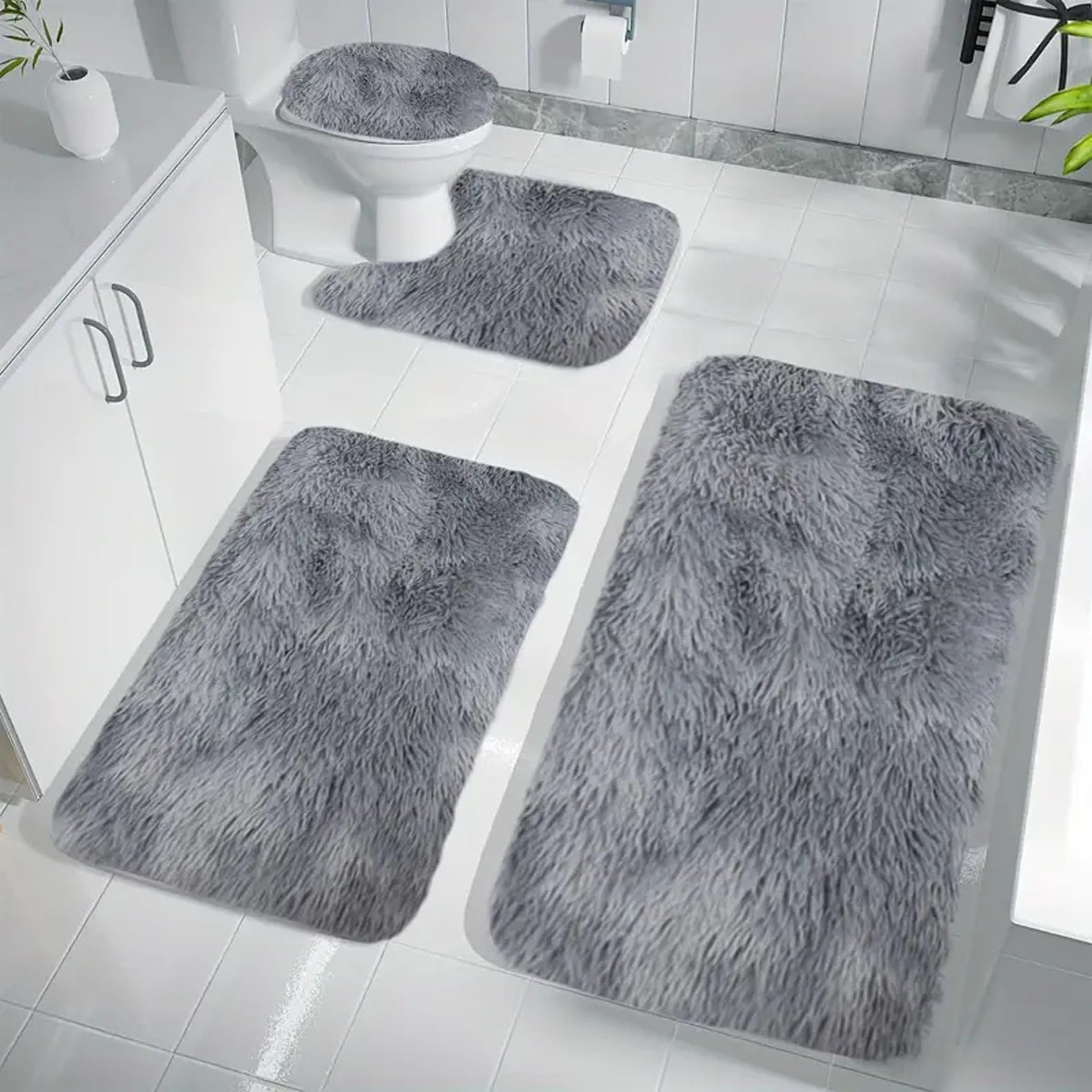 Xoeryoy 4 Piece Bathroom Rug Set, Non-slip Absorbent Silk Wool Bath Mats For Bathroom (15.75x23.62, 15.75x19.69, 15.75x15.75, 15.75x31.50 Inches)