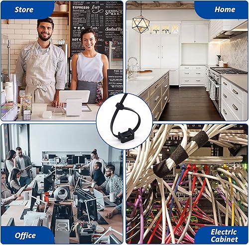 Vista 6 de Cable Zip Tie Mounts Kit - 120 Set Wire Cable Clips Organizer Holders with 8" Cable Ties, Saddle Type Mounts Base and Tapping Screw, Black