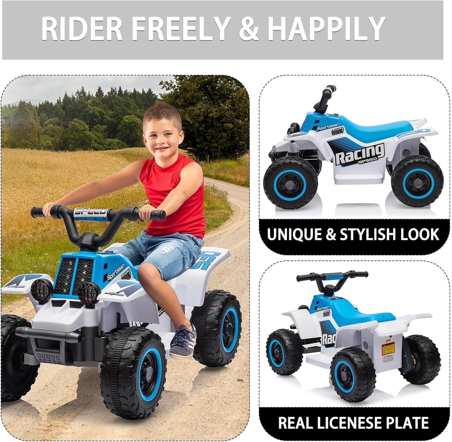6V Elektro-Quad Kinderfahrzeug mit LED, Musik & Hupe – 1,8 km/h – Vorwärts-/Rückwärtsgang – EIN-Knopf-Start – Lange Akkulaufzeit – Für Kinder ab 3 Jahren – Indoor & Outdoor – Farbe: