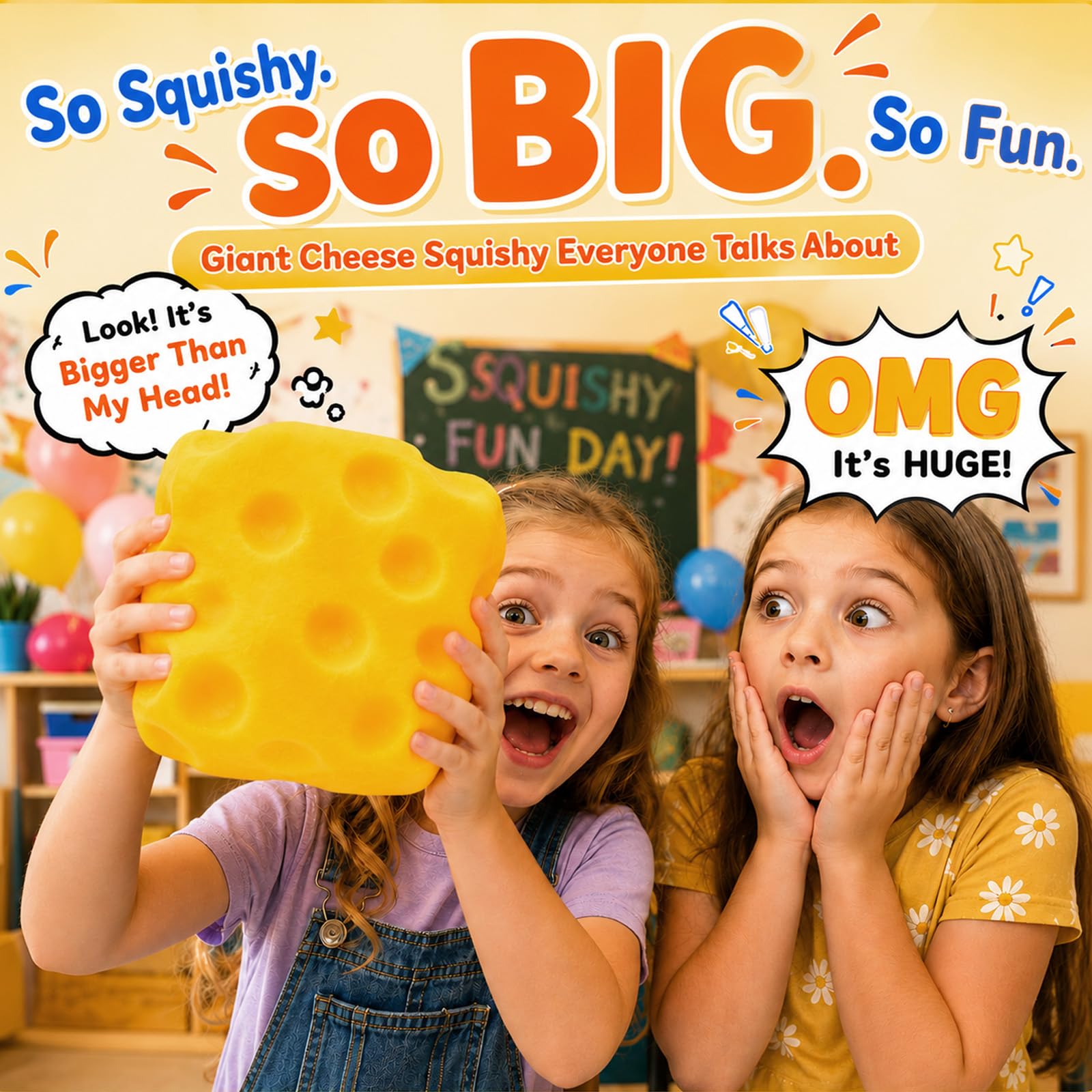 4In Jumbo Cheese Squishy,Big Slow Rising Fidget Stress Cheese Block Squeeze — Amazon image 3