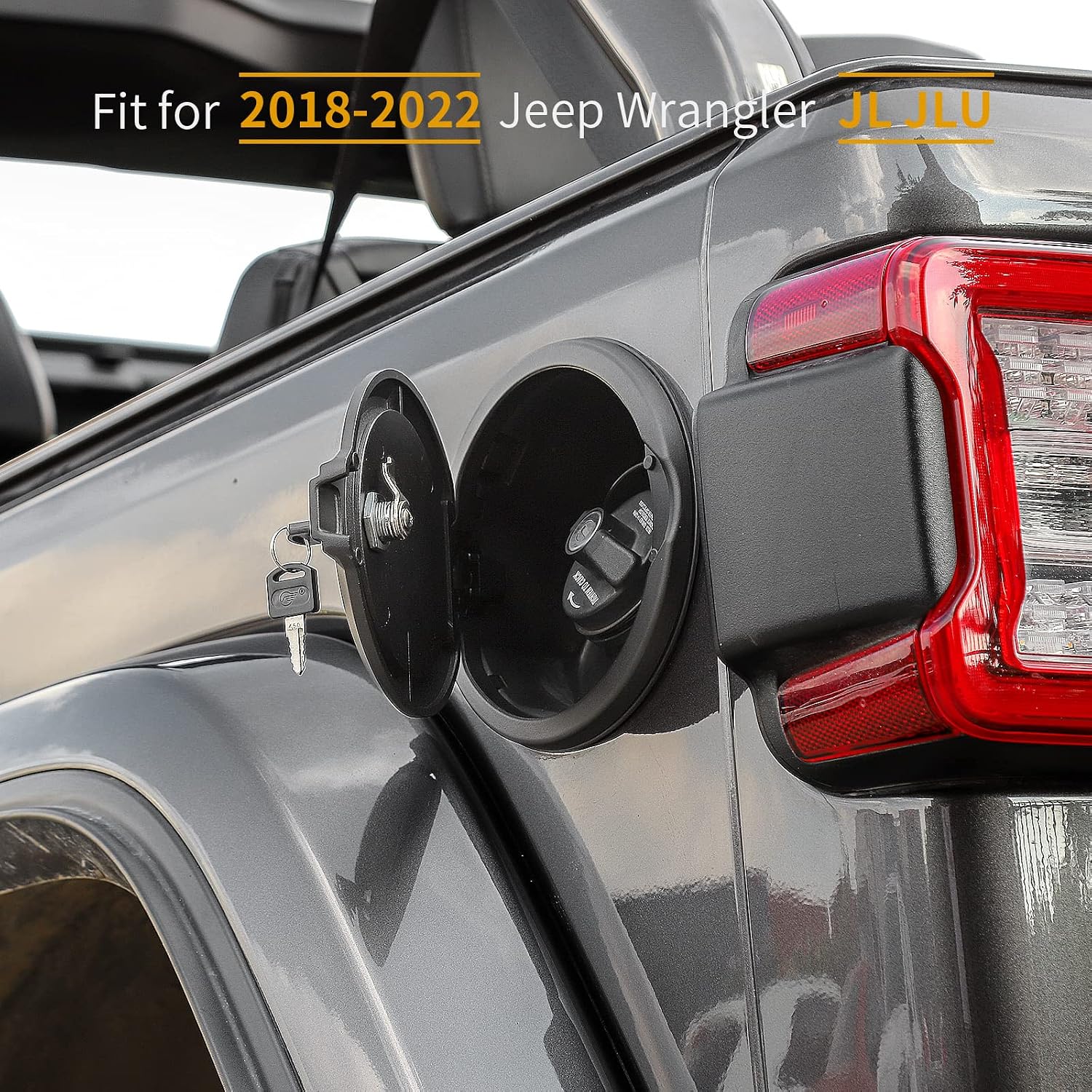 RT-TCZ Fuel Filler Door Locking Gas Tank Cap Cover Accessories for 2018-2024 Jeep Wrangler JL JLU Unlimited Sport Rubicon Sahara 2-Door 4-Door