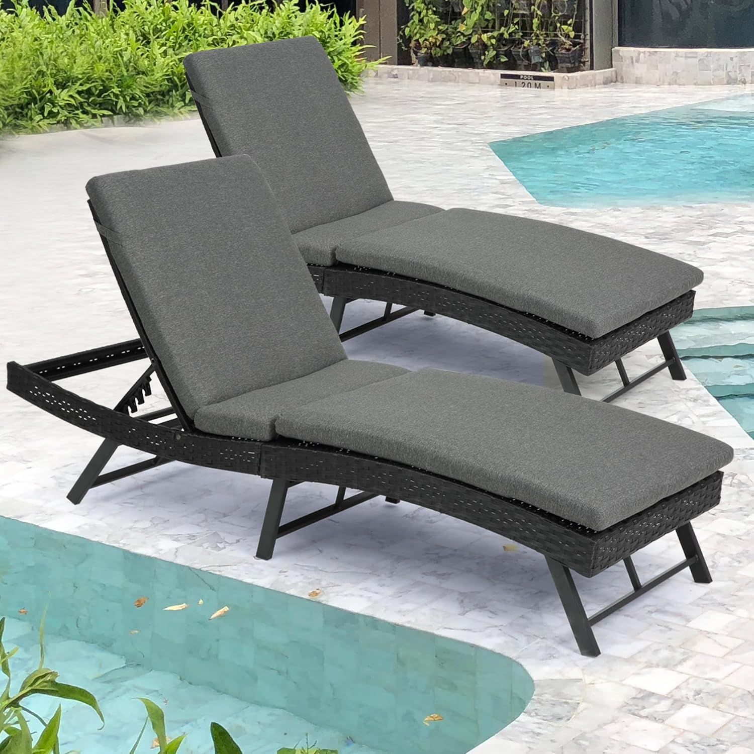 HOMEFUN Chaise Lounge Chair Outdoor Set of 2 Adjustable