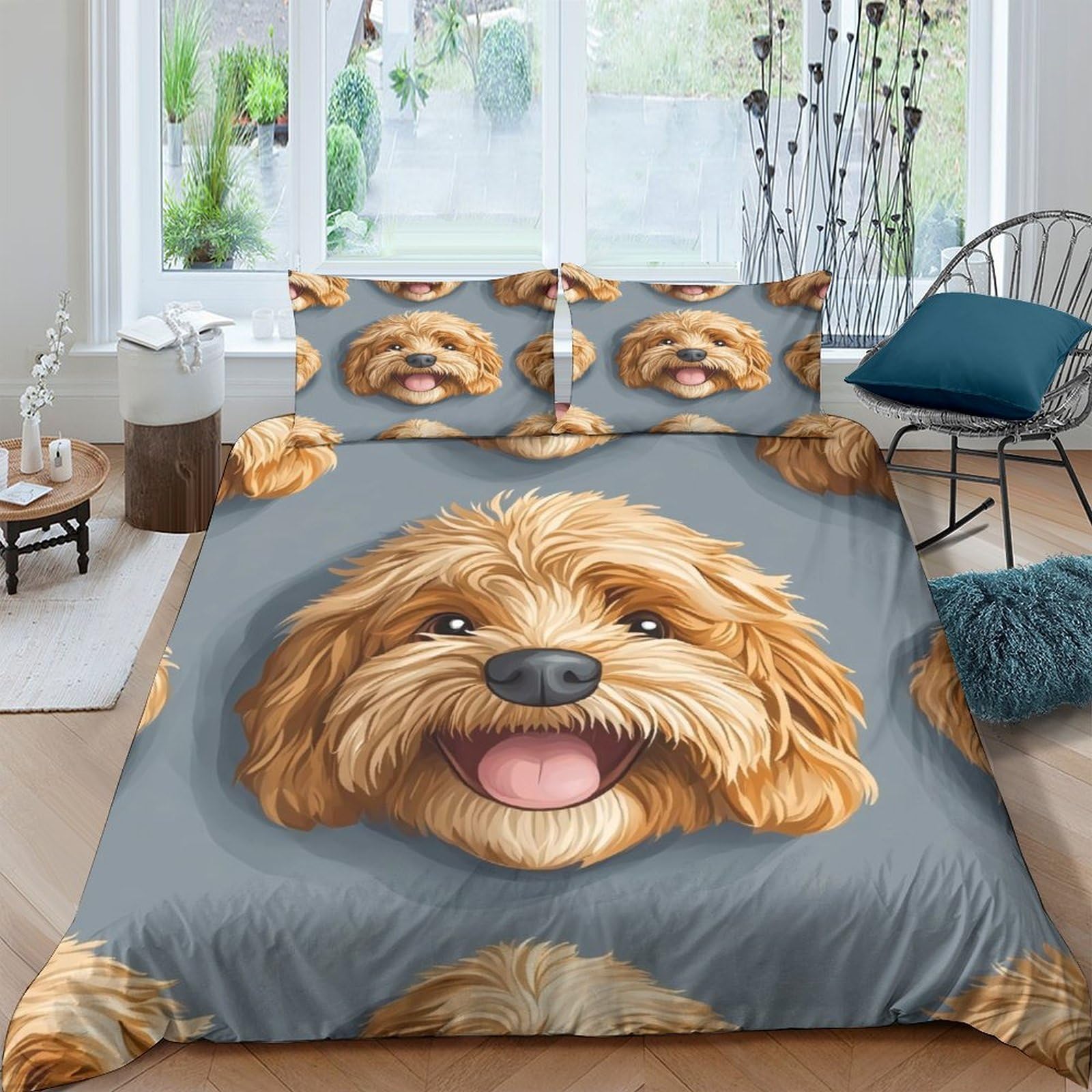 Ctjqhvkz Style-4 3D Printed Lively Dog Face Fitted Sheet Microfiber Soft Grey Cartoon Puppy Mattress Cover For Bedroom Guest Room Decor Single（135X200cm）