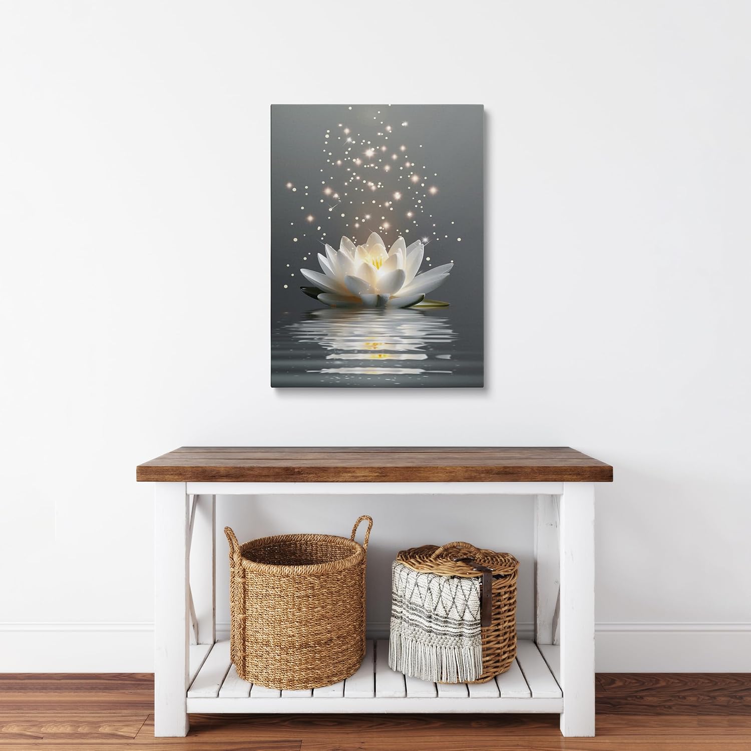 Framed Elegant and Modern Lotus Flower Canvas Prints Wall Art Zen Meditation Lotus Flower Pictures Paintings Canvas Wall Decor for Living Room Bedroom Wall Decorations Ready to Hang (12''X16'')