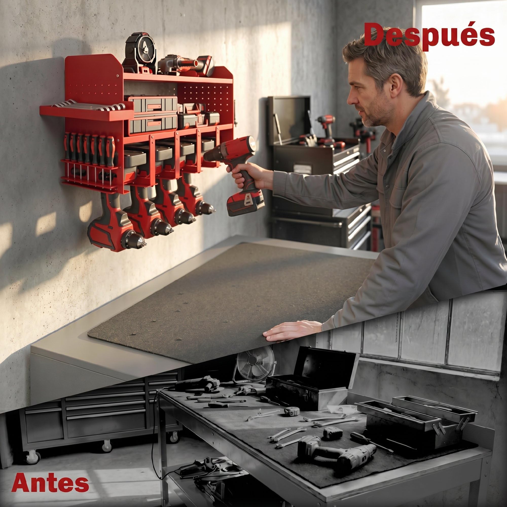 Outsunny Organisateur d'outils de Jardin électrique 2 Niveaux Rouge