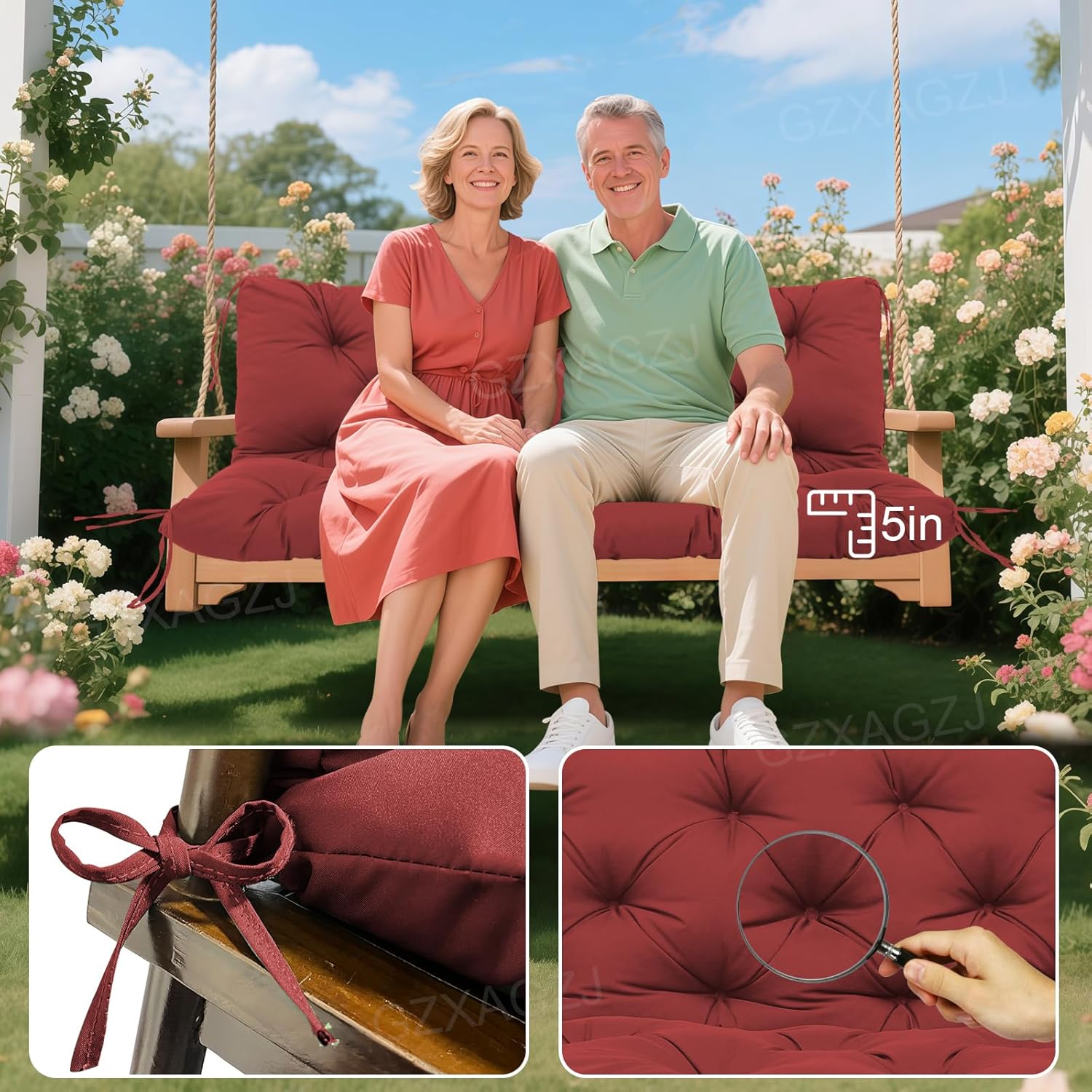 Premium Outdoor Swing Cushions 70x40 inch Waterproof Porch Swing Cushions 2-3 Seater Replacement with Backrest and Ties Swing Cushion for Outdoor Furniture Patio Porch Backyard Garden