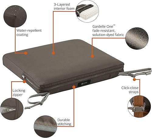 Miniatura 3 de Classic Accessories Ravenna - Cojín de asiento para silla de patio, resistente al agua, 18 x 18 x 2 pulgadas, color gris pardo oscuro, cojines para