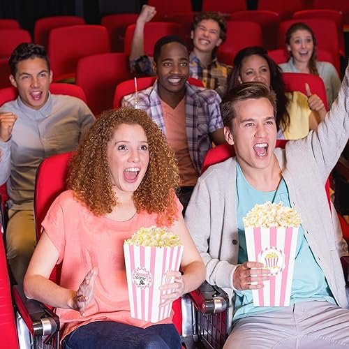 Miniatura 5 de K KUMEED 20 cajas grandes de regalo de palomitas de maíz para noche de película, 7.8 pulgadas de alto, cuencos de palomitas de maíz a rayas rosas y