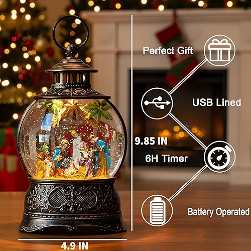 Miniatura 28 de Globo de nieve de Navidad, escena cardenal iluminada, linterna musical de agua de nieve, decoración navideña brillante y regalo para familiares