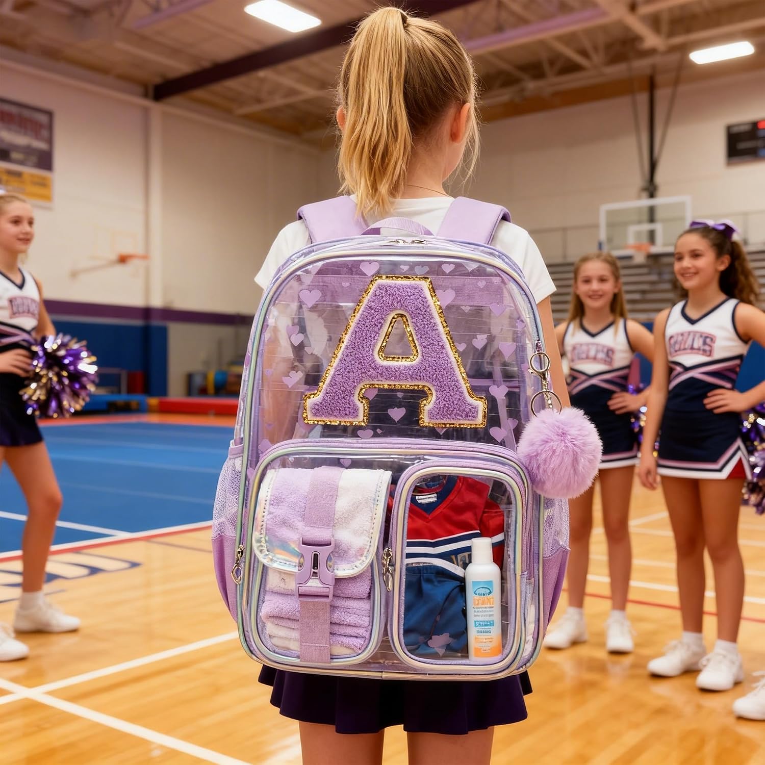 HTgroce Purple Monogram A Heavy duty Clear Backpack Kids Transparent Backpacks for School Girls Elementary Bookbag Stadium Concert College Approved See-Through Bag for Teens and Women