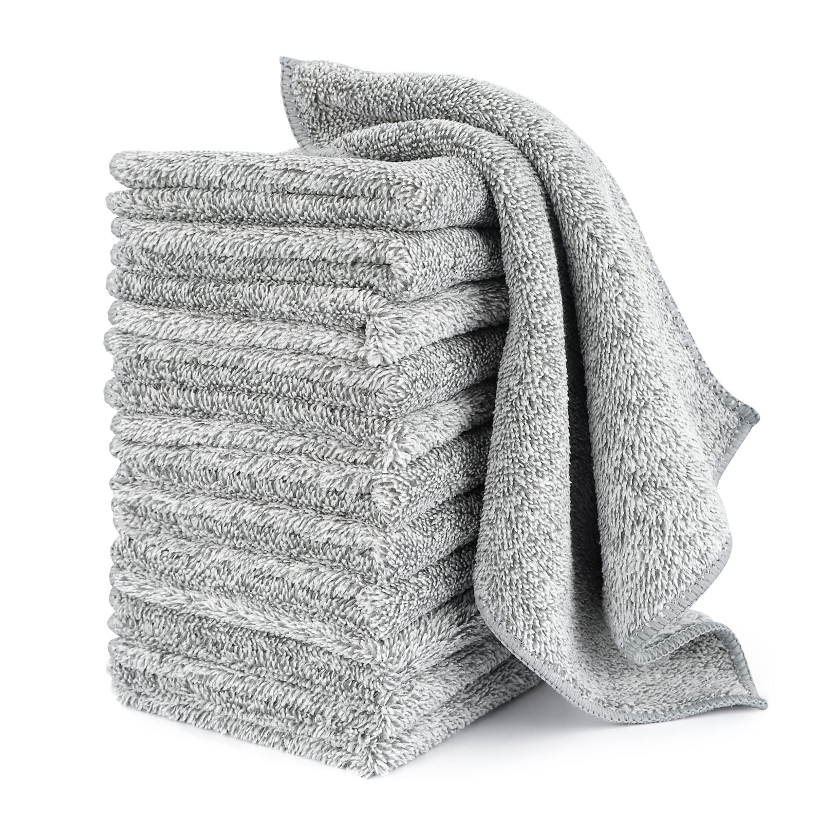 FGSAEOR Kitchen Cloth Dish Towels (12 Pack), Premium Dishcloths, Super Absorbent Microfiber Cleaning Cloth, Nonstick Oil Washable Fast Drying Dish Rags for Washing Dishes (Grey)