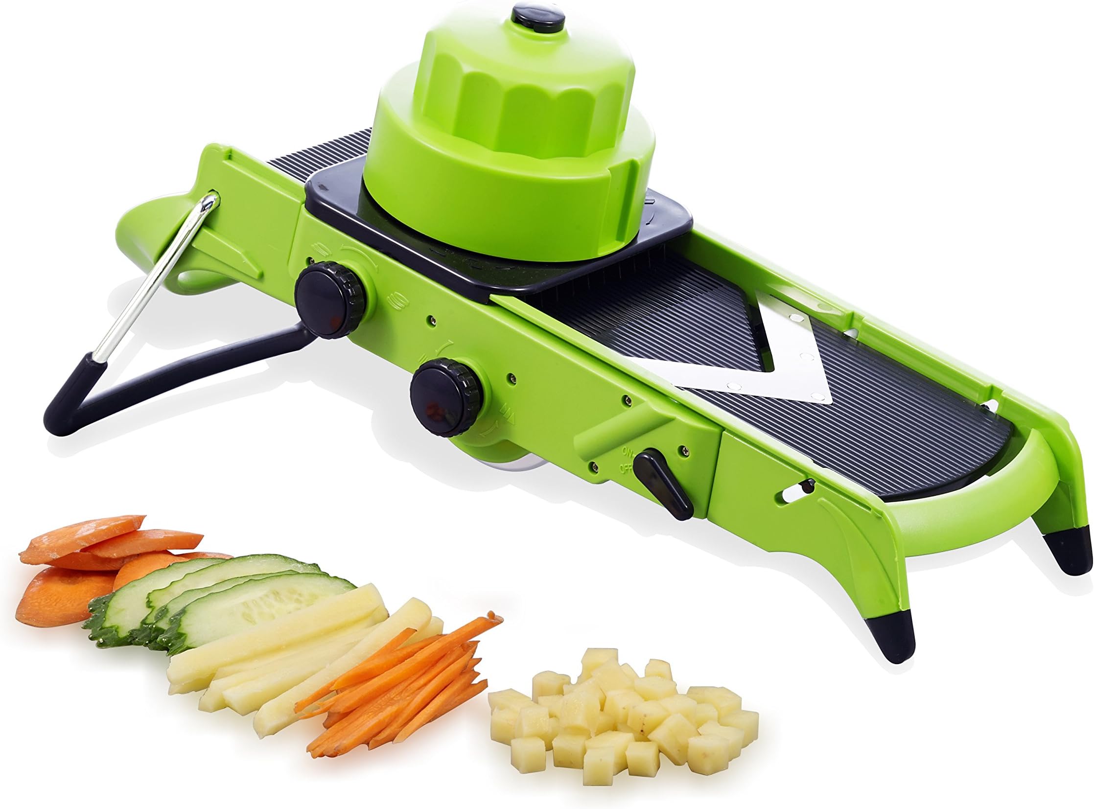 Mandoline Slicer Vegetable Chopper - 3 in 1 Mandoline Set, Slice, Julienne, Dice, 3 Easy Dials To Switch For All Vegetable Cutting Options, Non Slip Base, Dishwasher Safe, by Kruger Home