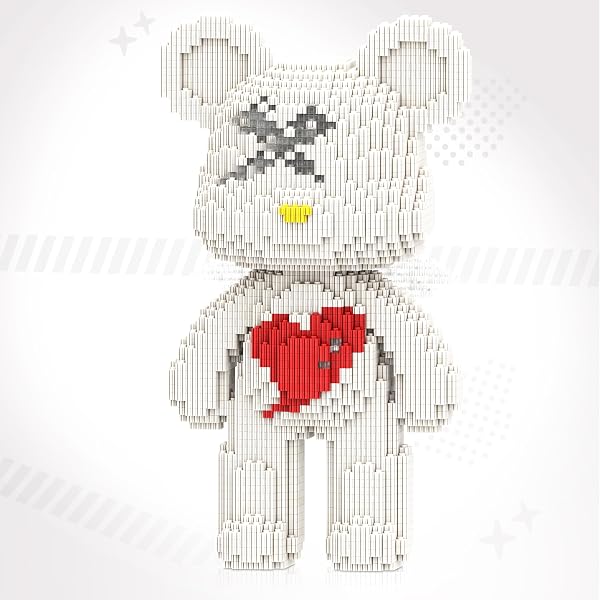 Ours 3D Cœur Blanc - Blocs de Construction (3110 Pcs) – Micro Briques Mini Building Blocks – Jeu de Construction pour Adultes & Ados 14+ – 32 cm – Maquette DIY Défi Créatif – Idée Cadeau - 3