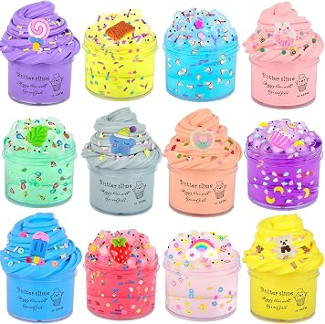 Slime Kit 12 Pack, with 6 Butter & 6 Crystal Slime for Party Favors, Scents Slime Putty Soft and Non-Sticky, Birthday Gift Carnival Prizes, Stress Relief Toy for Kids Education