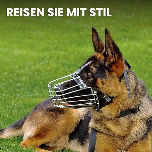 Vista 6 de BRONZEDOG Bozal de alambre para perro, pastor alemán para perros medianos y grandes, cesta de metal ajustable y duradera para morder, masticar