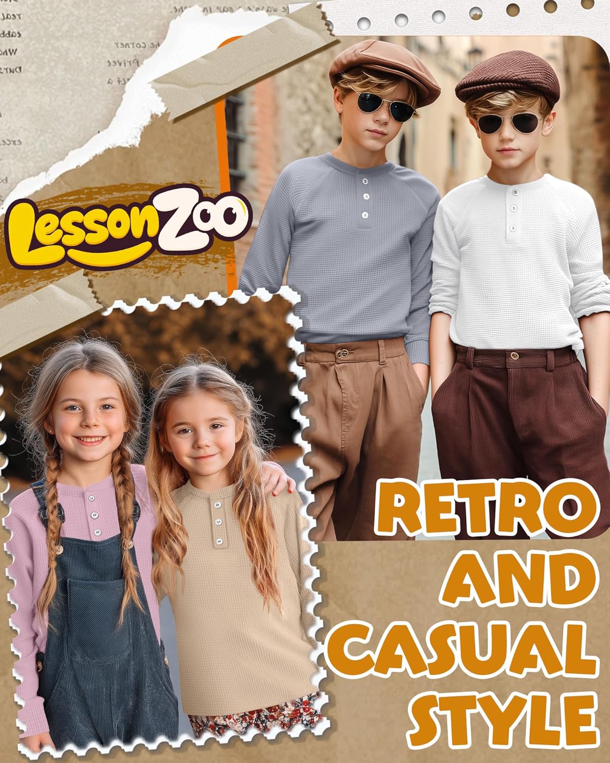 4 Pack Boys Girls Waffle Henley Long Sleeve Shirts Thermal Tops Raglan Unisex Basic Tee for Baby Toddler Kids - Image 4