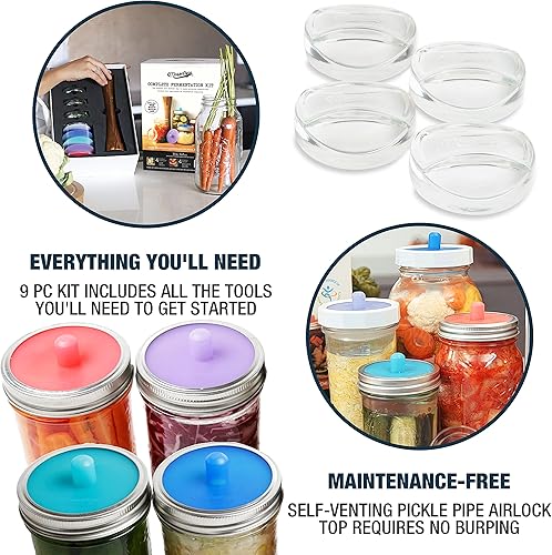 Miniatura 10 de Masontops Kit completo de fermentación de tarros Mason  Juego de fermentación de verduras fáciles de boca ancha  Esenciales para equipos de bricolaje