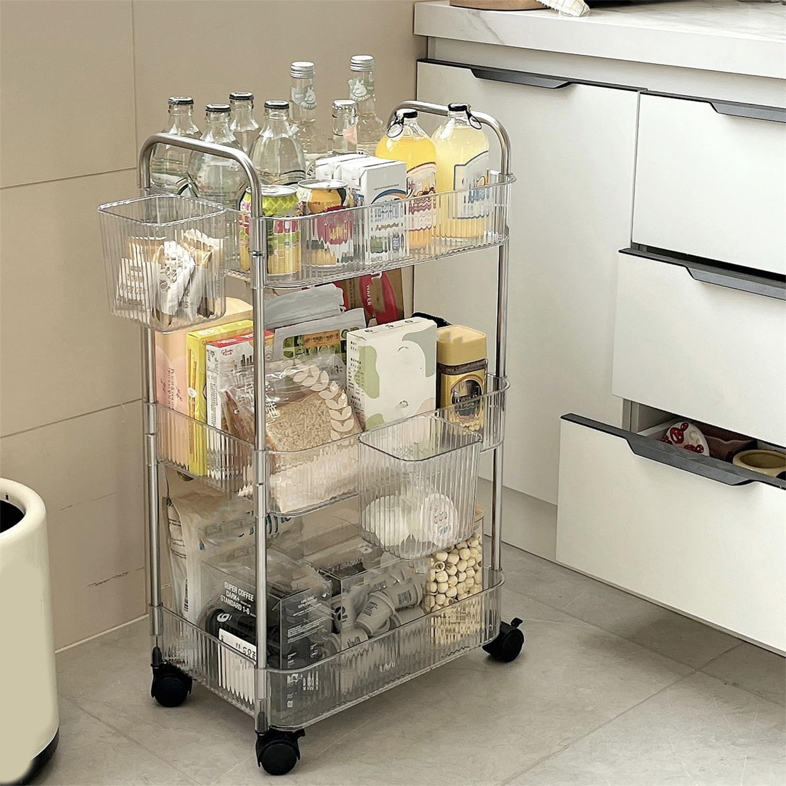 Chariot de rangement multifonction transparent avec lisse pour produits de soins de la peau, maison, bureau chariot de rangement transparent avec