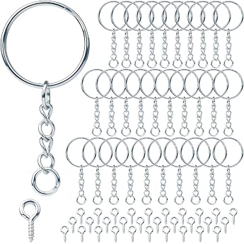Key Ring with Chain 170 Pieces Key Ring Craft Set 85 Key Rings Chain + 85 Screw Eye Pins Key Rings 25 mm for Keys DIY Bags Jewellery Making Silver
