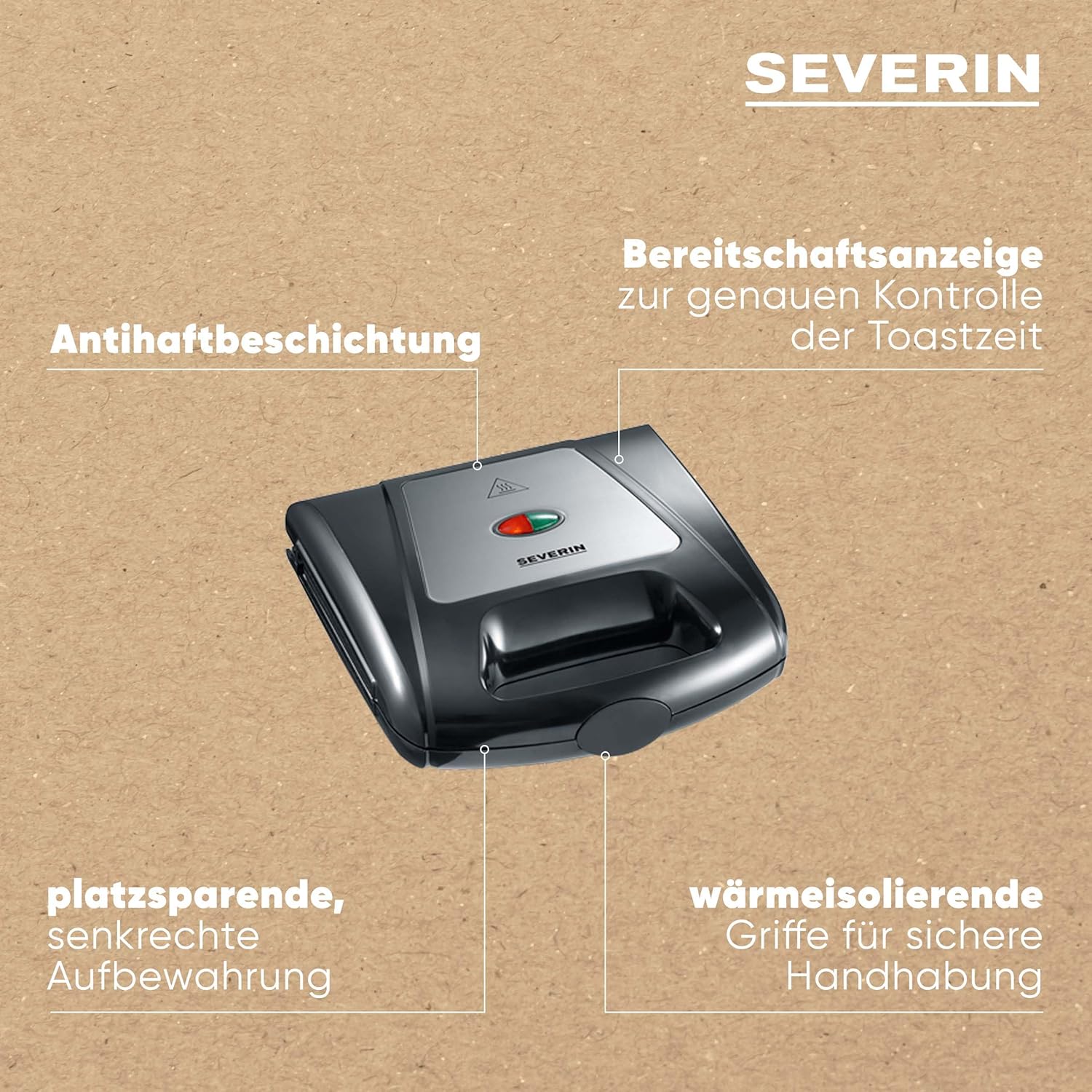 Severin Multi Sandwich Toaster with feature callouts