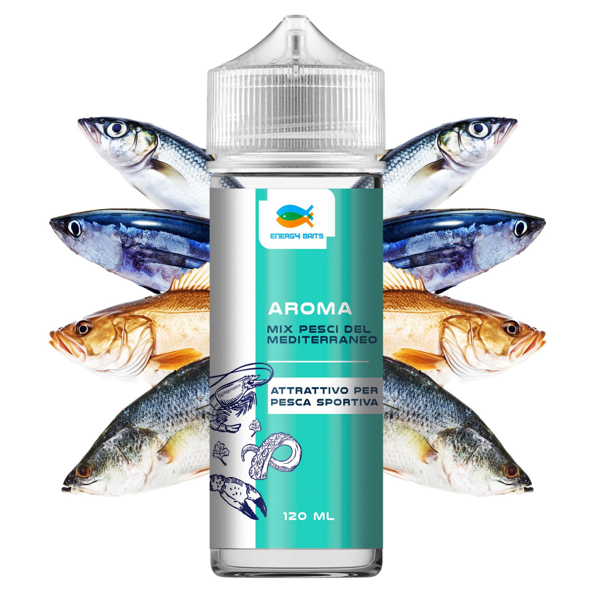 Aroma Mix di Pesci per Pesca Sportiva | Attrattivo Liquido da Usare su Pasture, Esche Artificiali e Boiles (utilizzo a Freddo - No Cottura) - Adatto per la Pesca di Lago e Mare