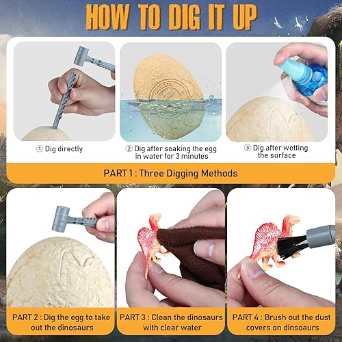 Miniatura 8 de Kit de excavación de huevos de dinosaurio jumbo, juguetes de dinosaurio para niños de 5 a 7 años, huevos de dinosaurio con 12 dinosaurios