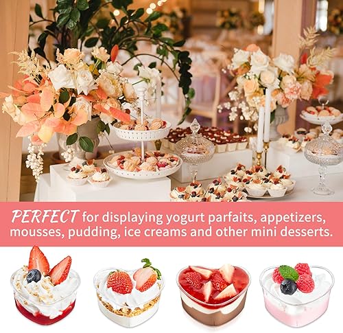 Miniatura 4 de Qeirudu Vasos de postre en forma de corazón de 5 onzas con cucharas, paquete de 50 mini tazas de plástico para parfait para fiesta del día de San