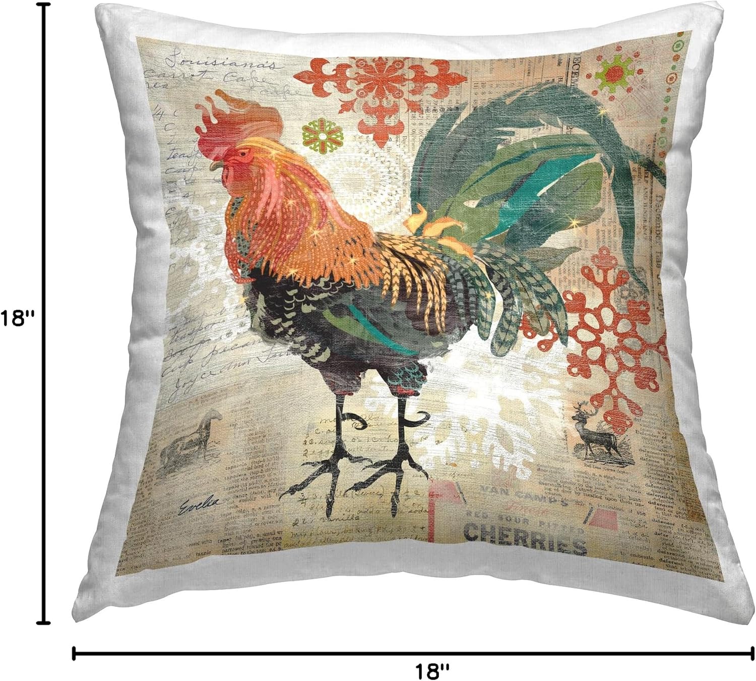 Stupell Industries Vintage Country Rooster Ephemera Design by Evelia Designs Throw Pillow