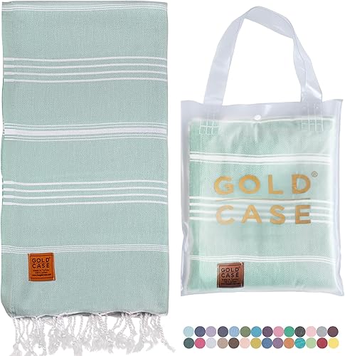 Gold Case Lycia - Toalla pestemal turca multiusos de 100 % algodón para baño, playa, 38 x 70 pulgadas, XXL, aguamarina