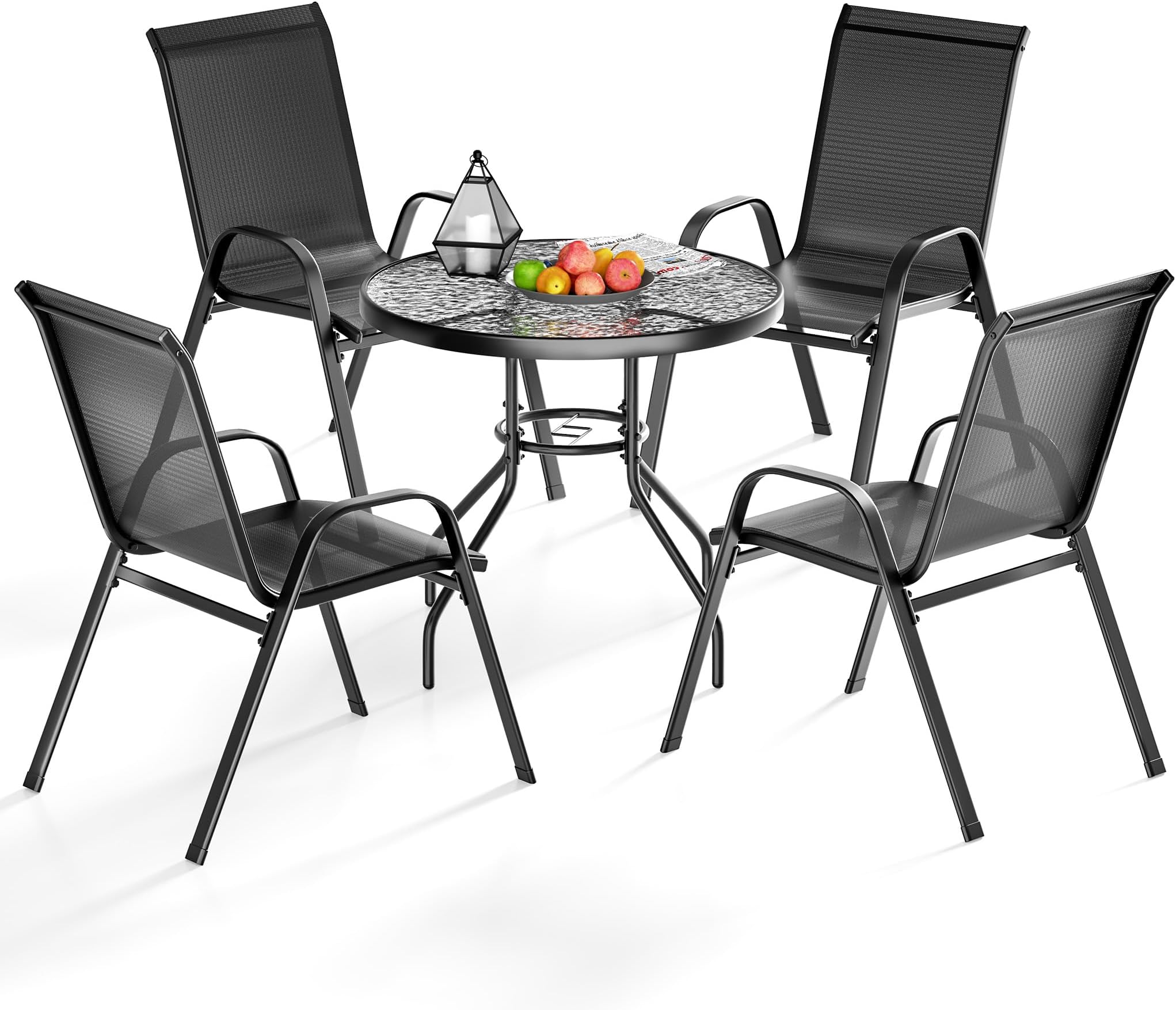 LIFEZEAL 5-teiliges Rattan Gartenmöbel Set - Sitzgruppe Mit Tisch & 4 Stühlen Inkl. Kissen