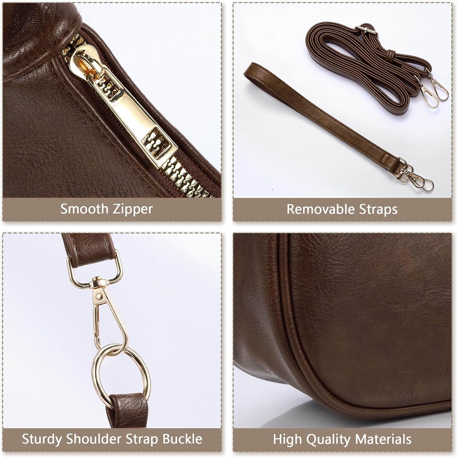 Hobo Bags for Women - Slouchy Leather Crossbody Bag with Zippered Back Pocket Adjustable Strap