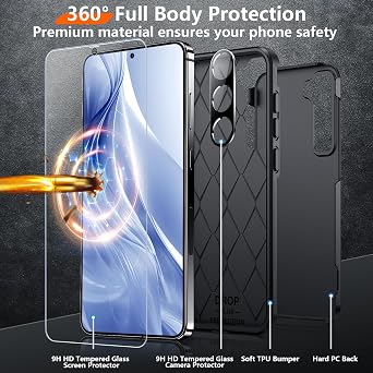 Red2Fire for Samsung Galaxy S25 Plus Case, [Military Grade Shockproof] Heavy Duty Full Body Protection Phone Case for S25 Plus Case 6.7 inch,Black