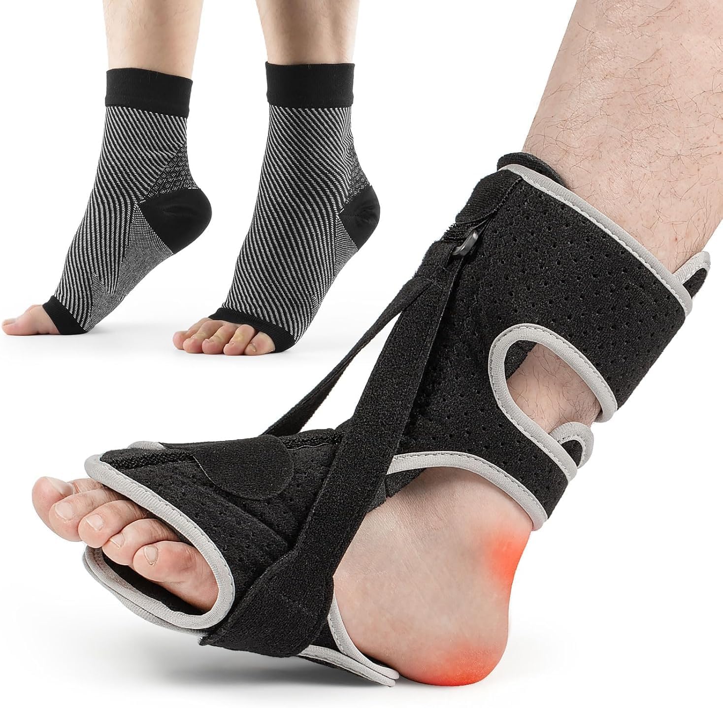 Plantar Fasciitis Night Splint, 2026 Upgraded Adjustable Plantar Fasciitis Relief Night Splint for Men and Women with Achilles Tendonitis and Plantar Droop (Black and Gray)