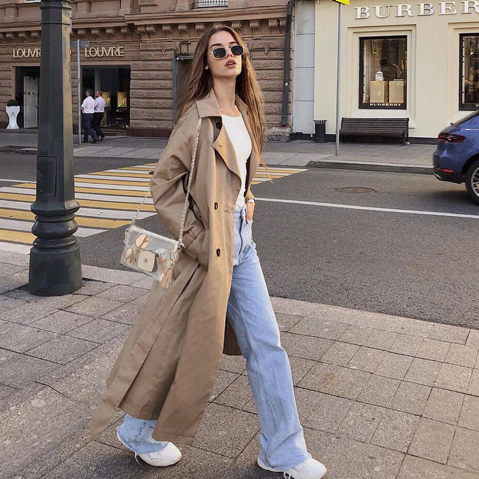 YGR Womens Clear Bag for Stadium Events PVC Small Crossbody Purse for Concert, Party Sports Stadium Approved Present Khaki