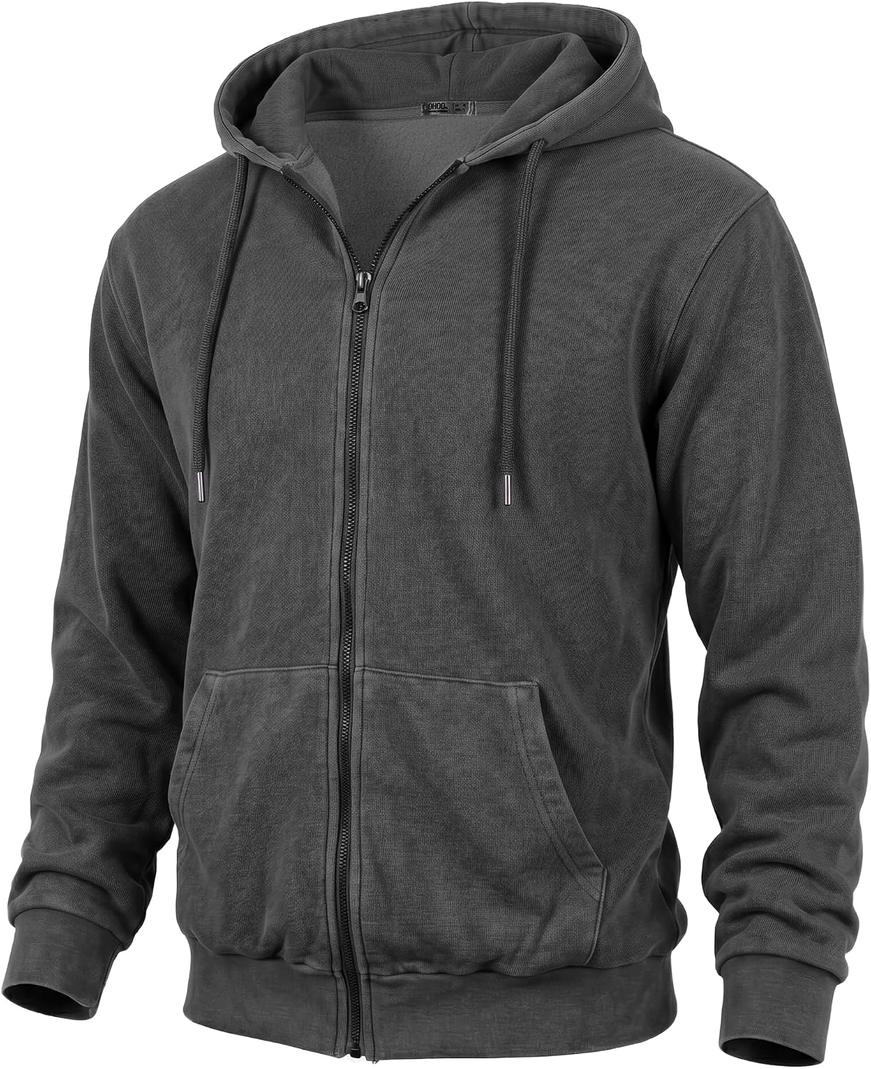 Ohoo Mens Acid Wash Full Zip Up Hoodie Cotton 100% Soft Fleece Fabric Vintage Unisex Casual Sweatshirt with Kanga Pocket